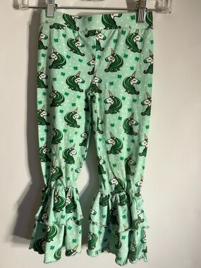 UNIQUE BABY GIRLS UNICORN RUFFLE BOTTOM LEGS PULLON ST. PATRICK DAY PANTS SIZE 7